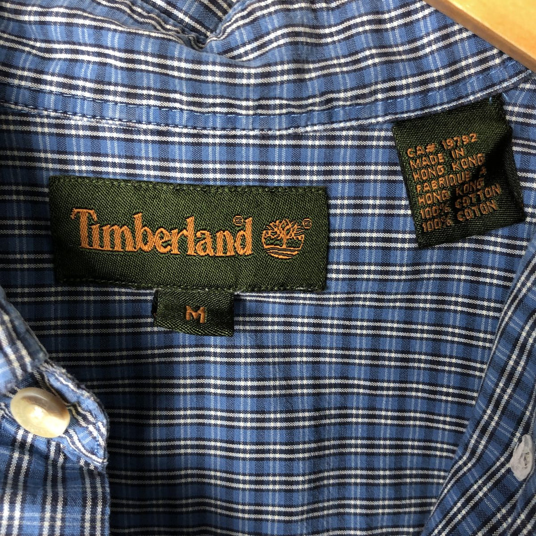90s~00'S Timberland short sleeve button down check shirt men's size M vintage cotton Blue type light blue Vintage Second Hand