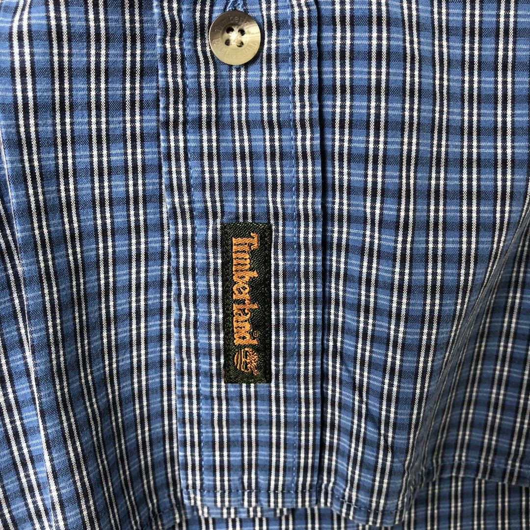 90s~00'S Timberland short sleeve button down check shirt men's size M vintage cotton Blue type light blue Vintage Second Hand