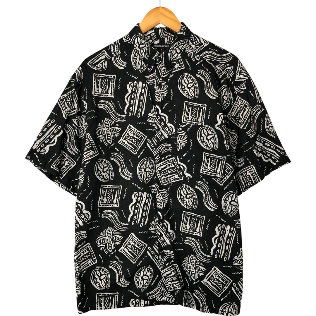 Liz Claiborne CLAIBORNE All-over print short-sleeve button-down shirt, box shirt, men's M size cotton black type Vintage Second Hand