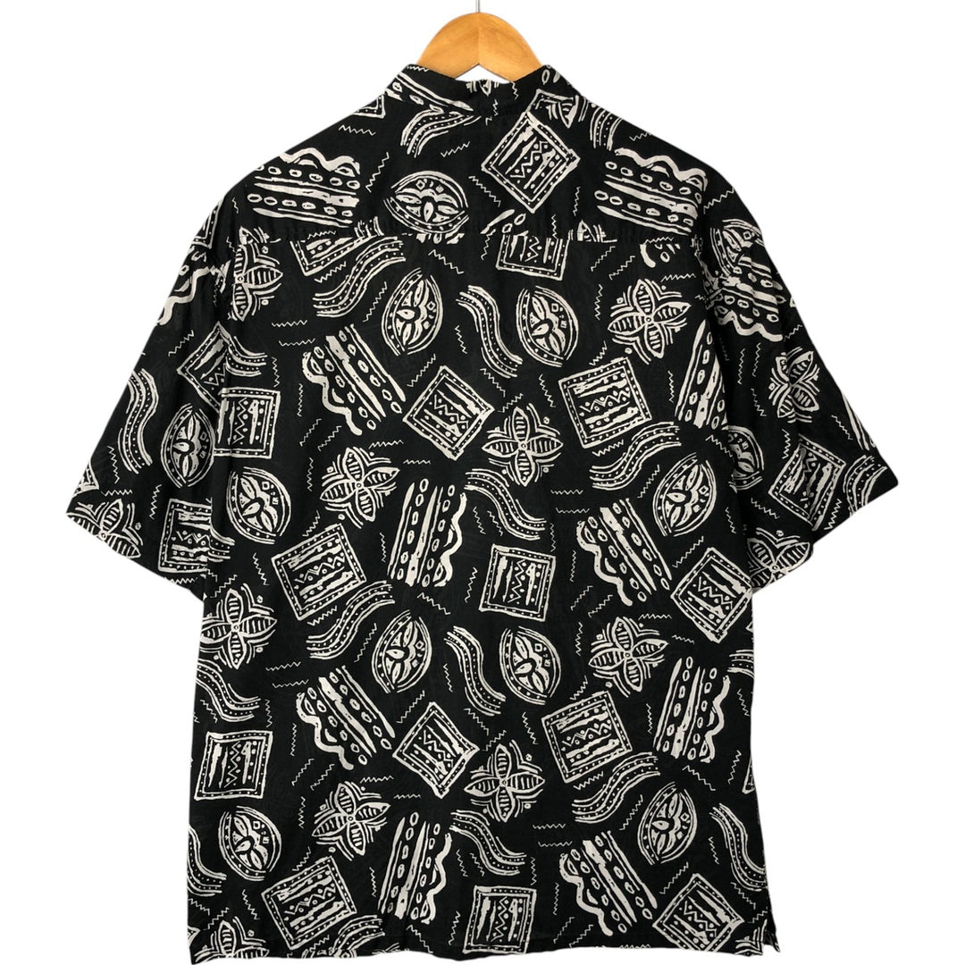 Liz Claiborne CLAIBORNE All-over print short-sleeve button-down shirt, box shirt, men's M size cotton black type Vintage Second Hand
