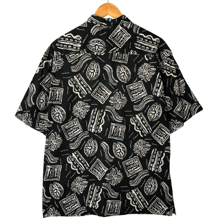 Liz Claiborne CLAIBORNE All-over print short-sleeve button-down shirt, box shirt, men's M size cotton black type Vintage Second Hand