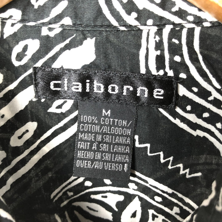 Liz Claiborne CLAIBORNE All-over print short-sleeve button-down shirt, box shirt, men's M size cotton black type Vintage Second Hand