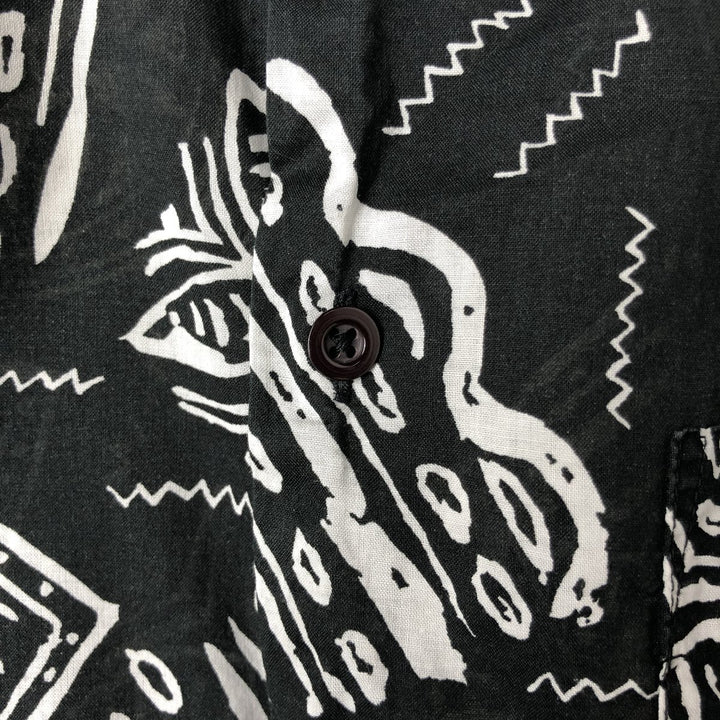 Liz Claiborne CLAIBORNE All-over print short-sleeve button-down shirt, box shirt, men's M size cotton black type Vintage Second Hand