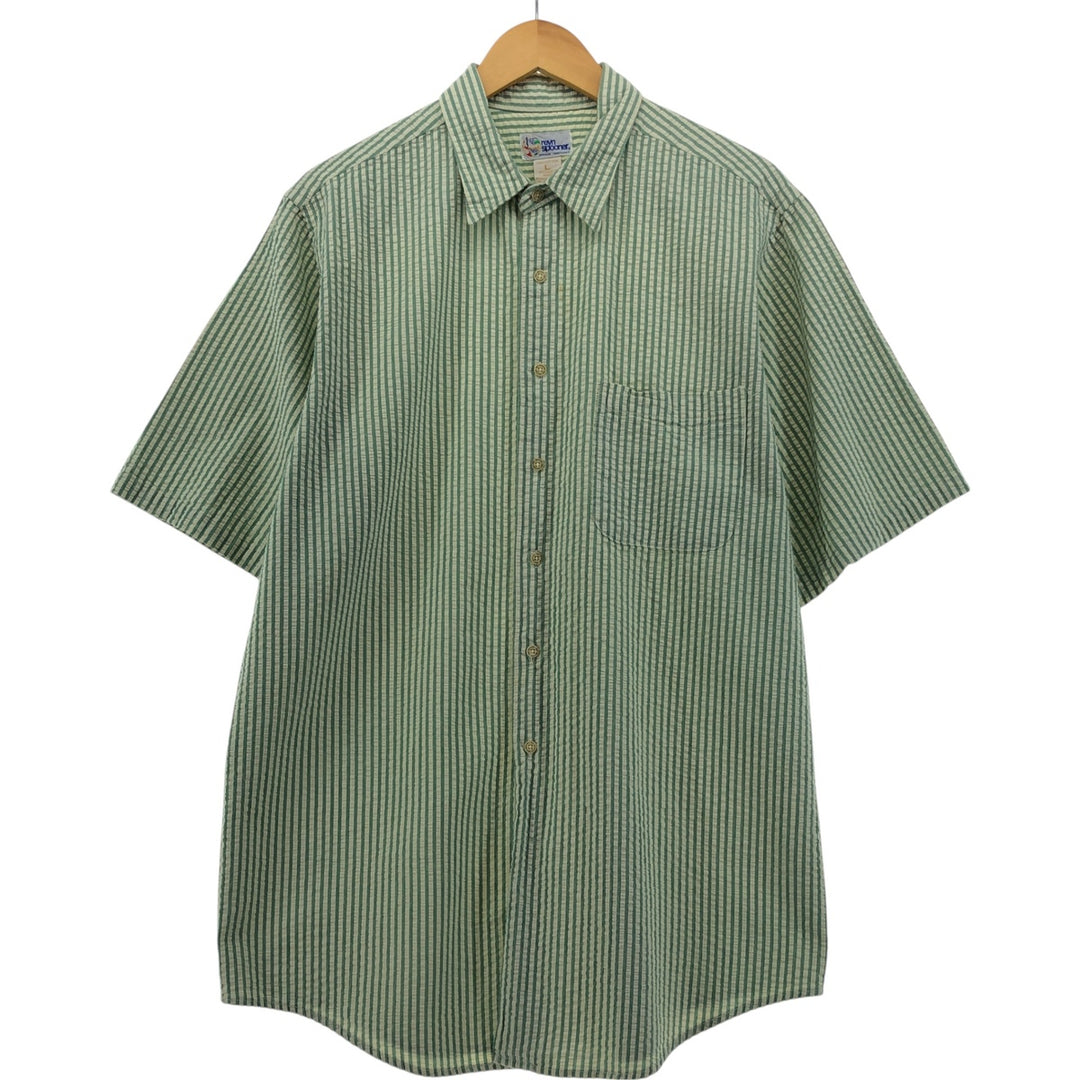 90'S Reyn Spooner Swimsuit Tag Bikini Tag Seersucker Short Sleeve Striped Shirt Men's Size L Vintage cotton green type yellow green Vintage Second Hand