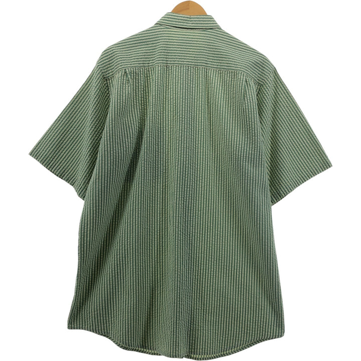 90'S Reyn Spooner Swimsuit Tag Bikini Tag Seersucker Short Sleeve Striped Shirt Men's Size L Vintage cotton green type yellow green Vintage Second Hand