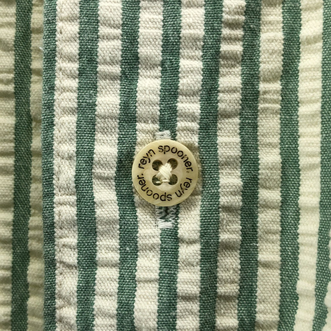 90'S Reyn Spooner Swimsuit Tag Bikini Tag Seersucker Short Sleeve Striped Shirt Men's Size L Vintage cotton green type yellow green Vintage Second Hand