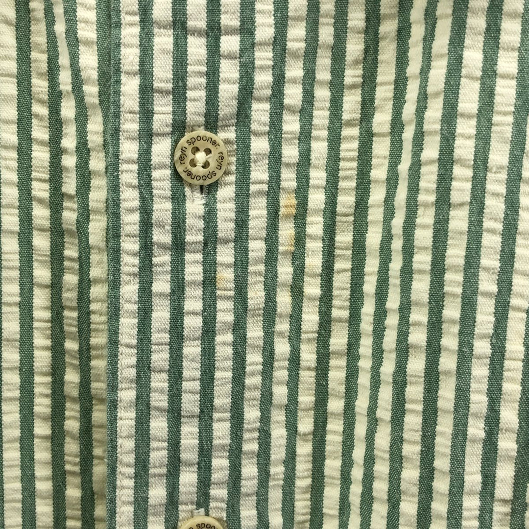 90'S Reyn Spooner Swimsuit Tag Bikini Tag Seersucker Short Sleeve Striped Shirt Men's Size L Vintage cotton green type yellow green Vintage Second Hand
