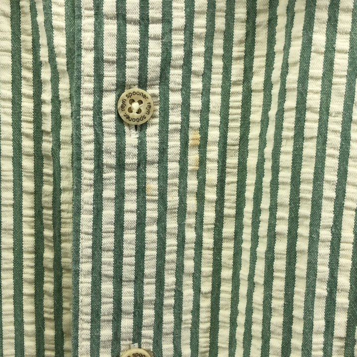 90'S Reyn Spooner Swimsuit Tag Bikini Tag Seersucker Short Sleeve Striped Shirt Men's Size L Vintage cotton green type yellow green Vintage Second Hand