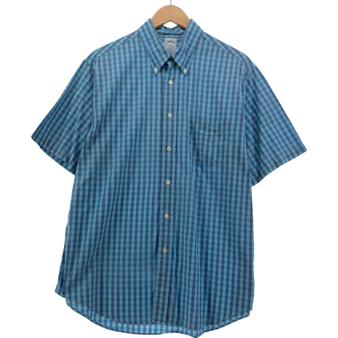 Brooks Brothers 1818 short sleeve cotton check shirt, size L for men cotton Blue type light blue Vintage Second Hand