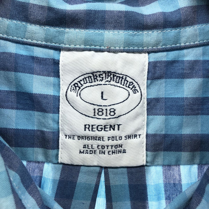 Brooks Brothers 1818 short sleeve cotton check shirt, size L for men cotton Blue type light blue Vintage Second Hand