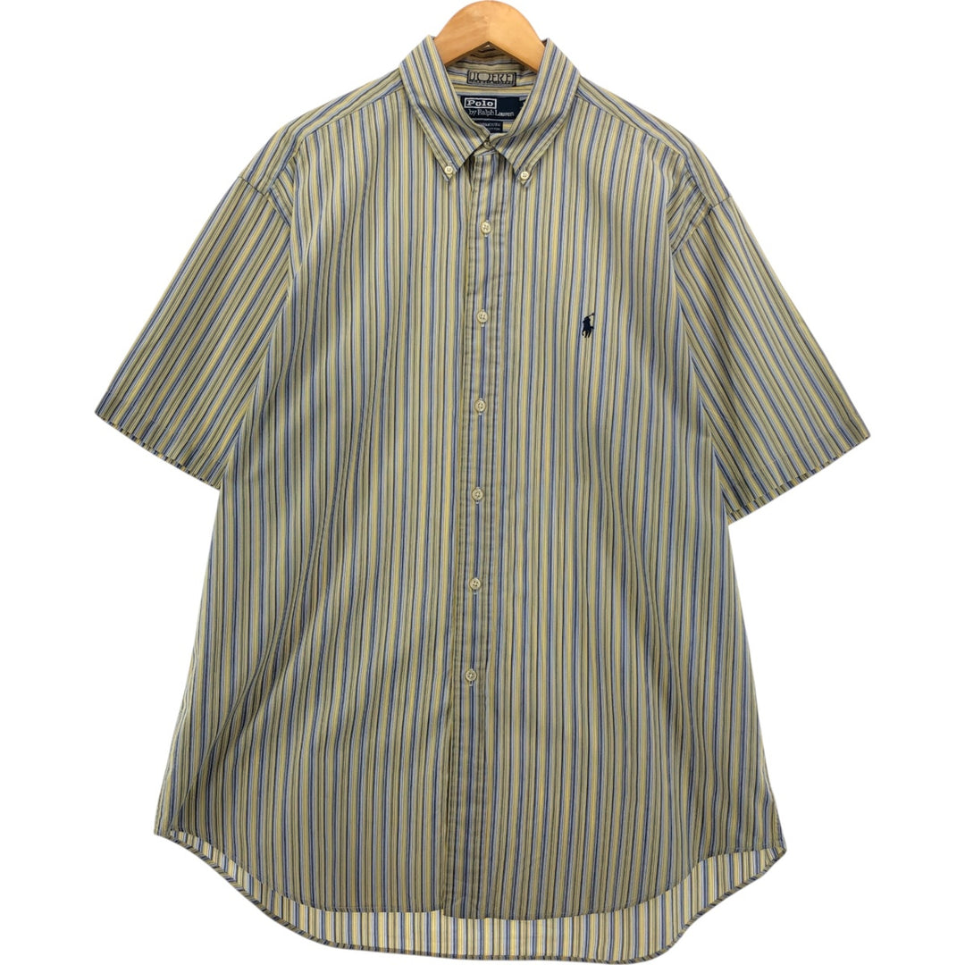 Ralph Lauren YARMOUTH Multi-stripe short sleeve button-down striped shirt, men's XL size cotton yellow type Vintage Second Hand