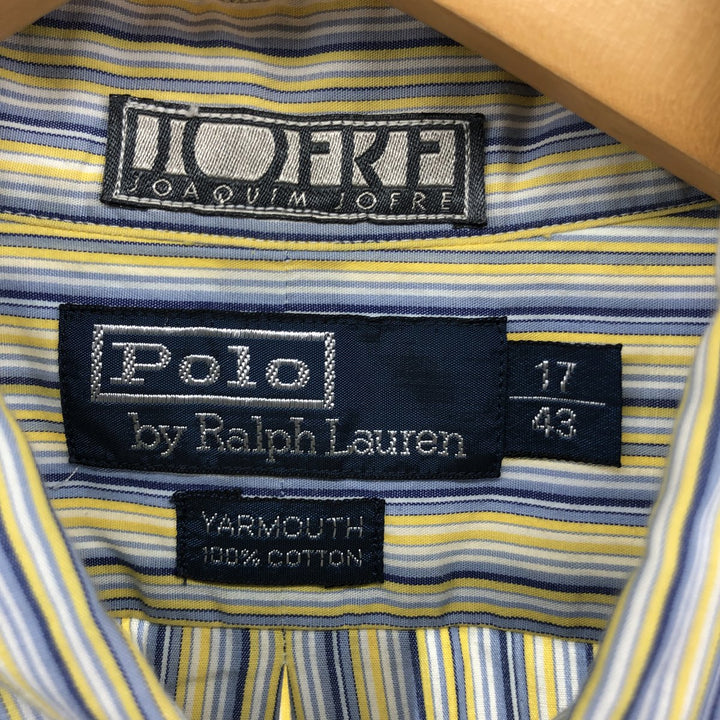 Ralph Lauren YARMOUTH Multi-stripe short sleeve button-down striped shirt, men's XL size cotton yellow type Vintage Second Hand