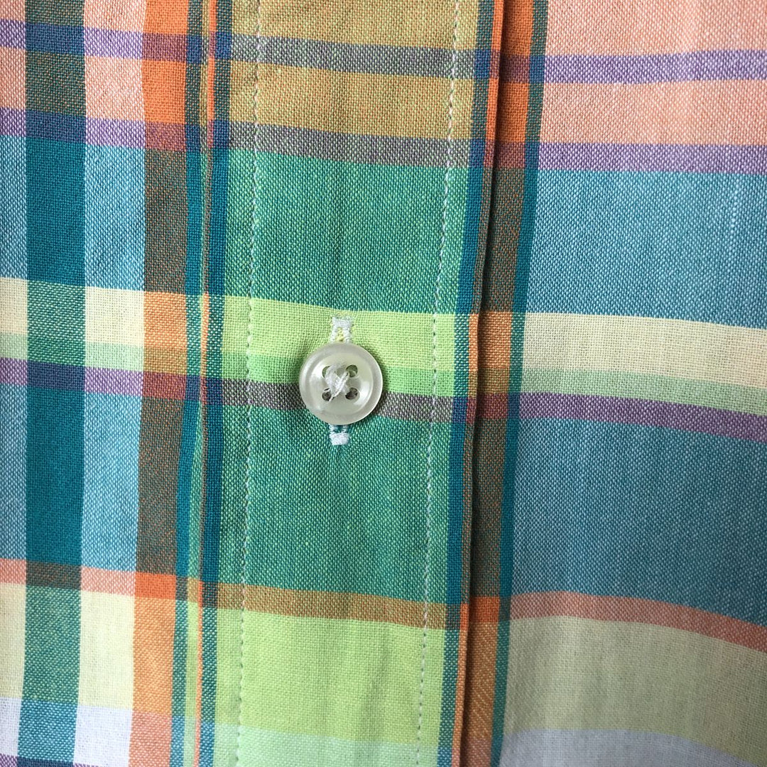 Ralph Lauren Classic Fit Short Sleeve Button Down Check Shirt Men's XL cotton green type yellow green Vintage Second Hand