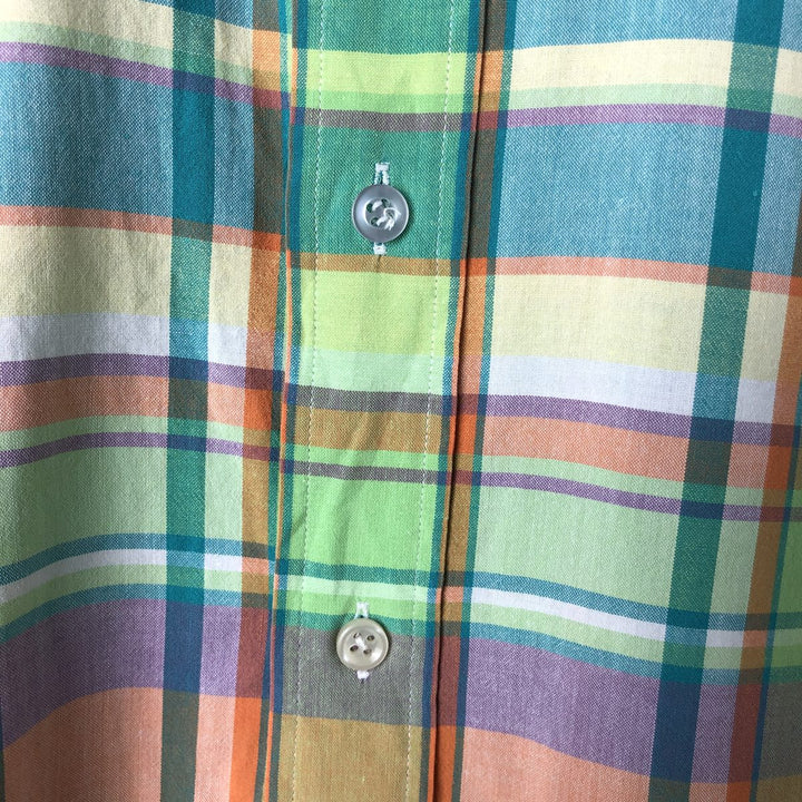 Ralph Lauren Classic Fit Short Sleeve Button Down Check Shirt Men's XL cotton green type yellow green Vintage Second Hand