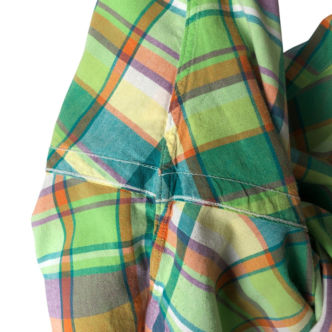 Ralph Lauren Classic Fit Short Sleeve Button Down Check Shirt Men's XL cotton green type yellow green Vintage Second Hand