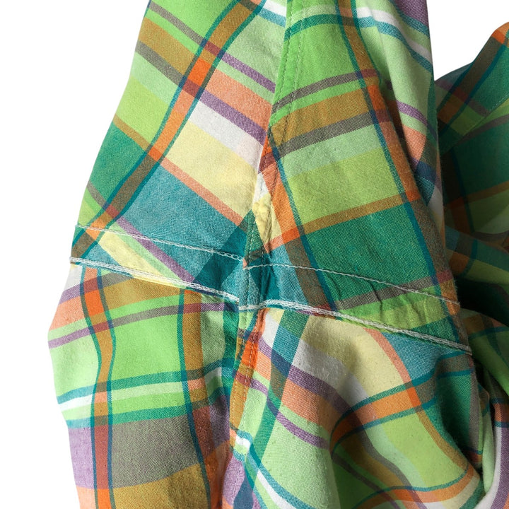 Ralph Lauren Classic Fit Short Sleeve Button Down Check Shirt Men's XL cotton green type yellow green Vintage Second Hand