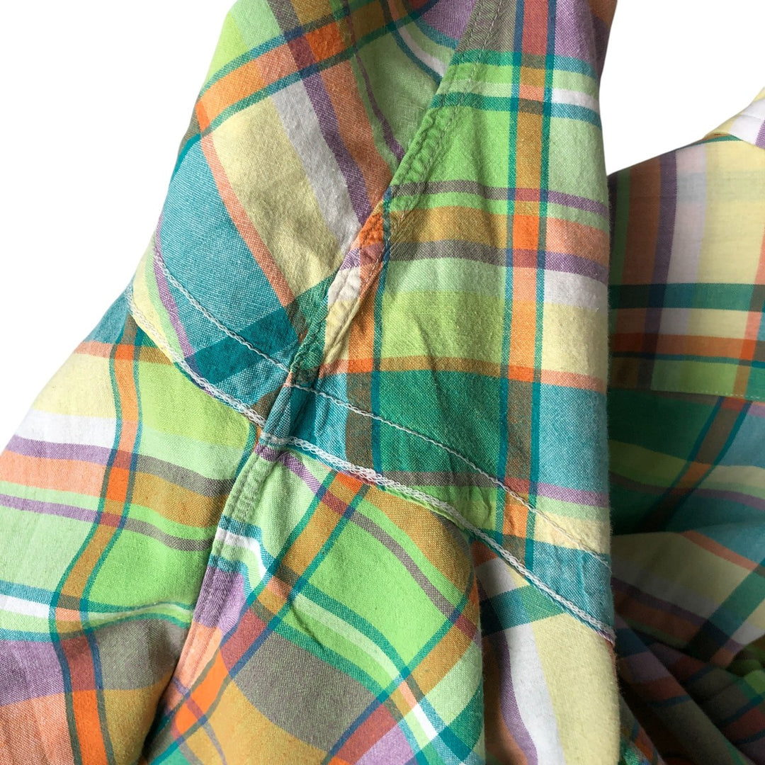 Ralph Lauren Classic Fit Short Sleeve Button Down Check Shirt Men's XL cotton green type yellow green Vintage Second Hand