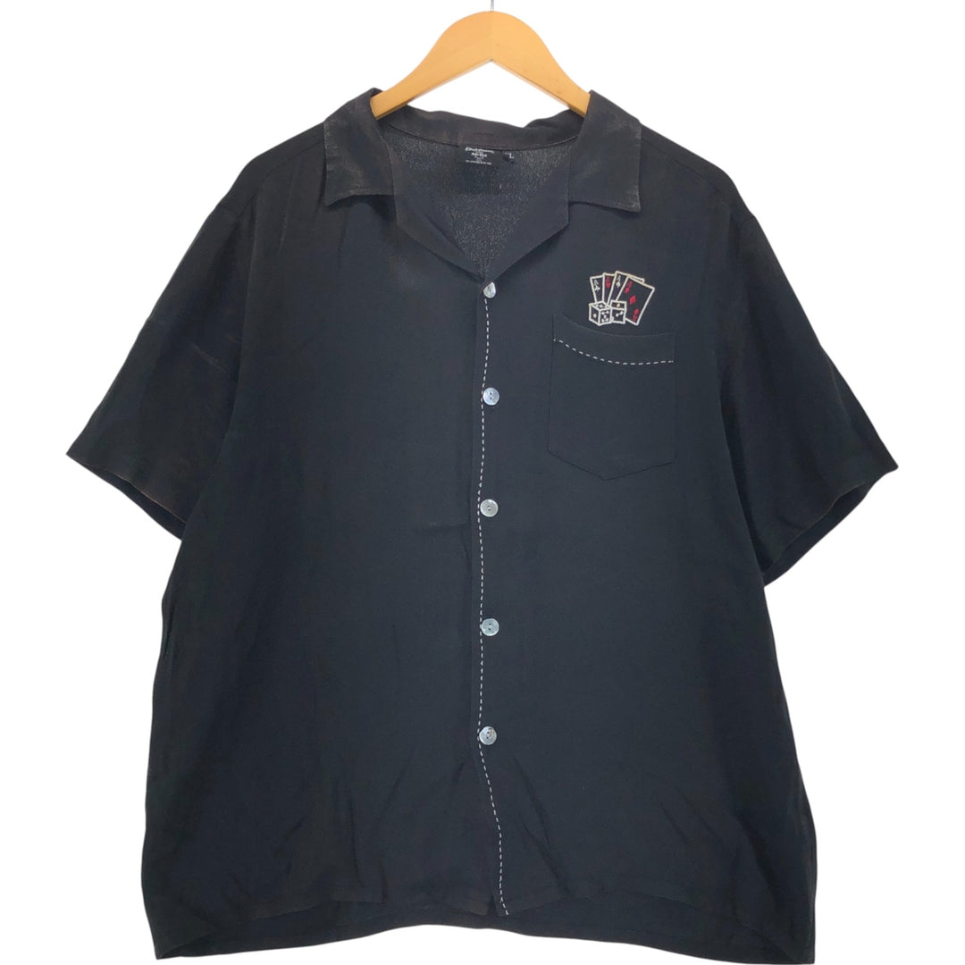 DA VINCI Open Collar Bowling Shirt Box Shirt Made in USA Men's XL Rayon black type Vintage Second Hand