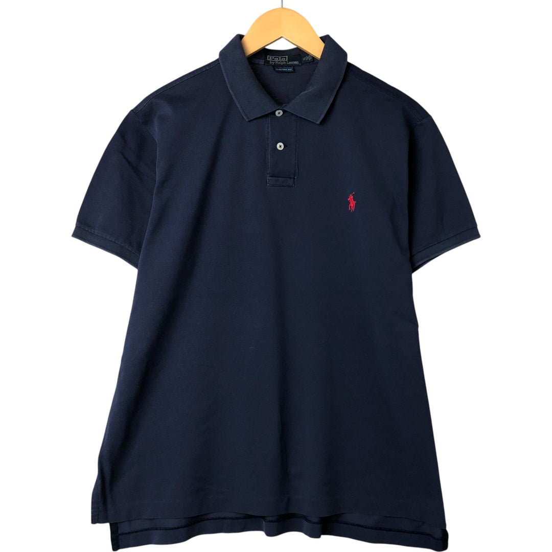 Ralph Lauren POLO by Ralph Lauren CUSTOM FIT short sleeve polo shirt, men's XL size cotton navy blue type Vintage Second Hand