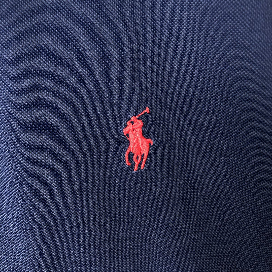 Ralph Lauren POLO by Ralph Lauren CUSTOM FIT short sleeve polo shirt, men's XL size cotton navy blue type Vintage Second Hand
