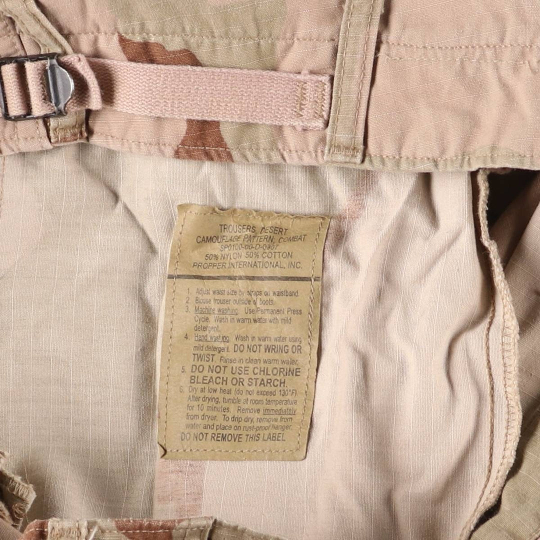 00'S US military genuine camouflage Pattern 3C desert camo military cargo pants combat pants made in USA SMALL-LONG men's w30 equivalent Nylon Khaki type beige Vintage Second Hand