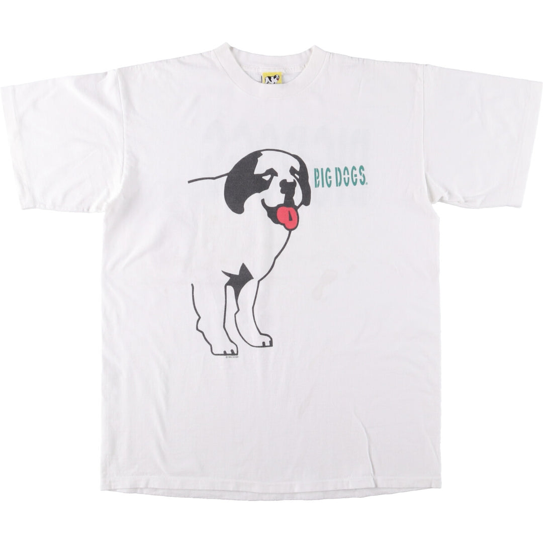 90'S BIG DOGS Dog Print T-Shirt, Men's XL Size, Vintage cotton white type Vintage Second Hand