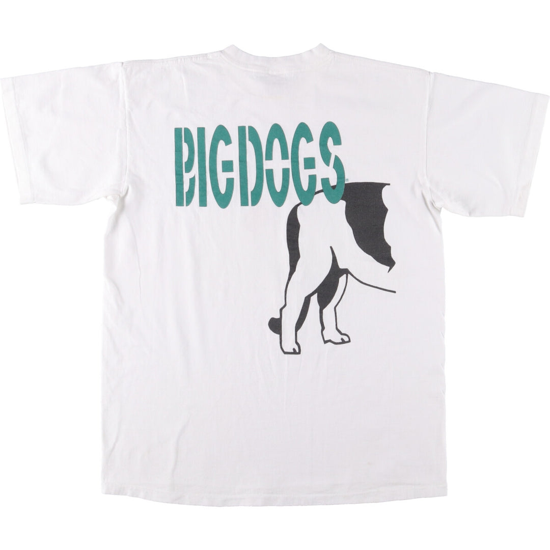 90'S BIG DOGS Dog Print T-Shirt, Men's XL Size, Vintage cotton white type Vintage Second Hand