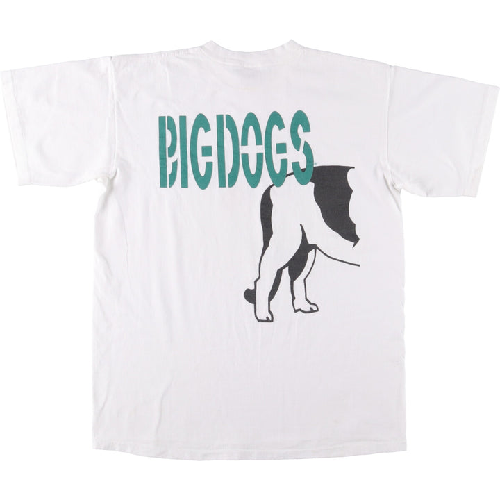 90'S BIG DOGS Dog Print T-Shirt, Men's XL Size, Vintage cotton white type Vintage Second Hand