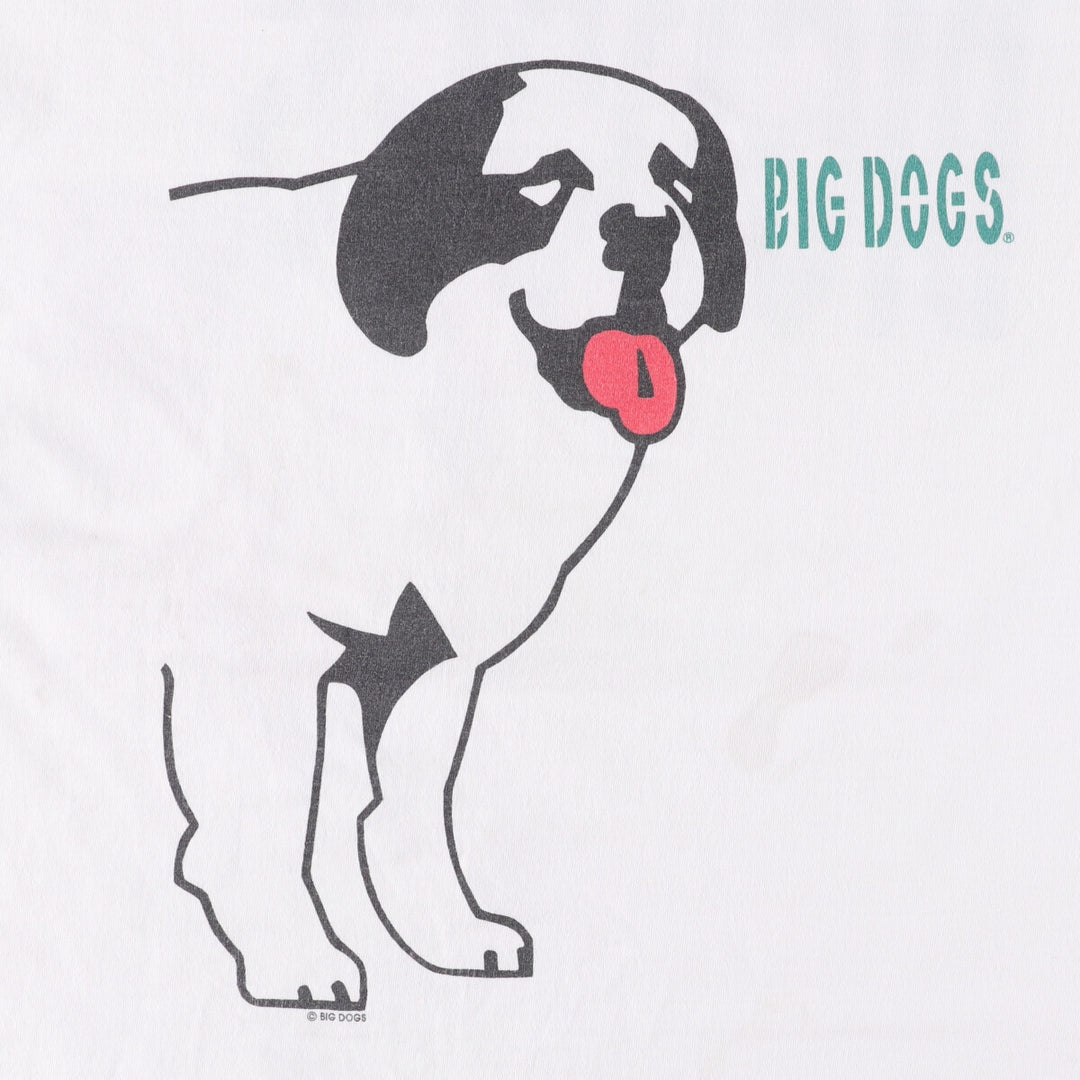 90'S BIG DOGS Dog Print T-Shirt, Men's XL Size, Vintage cotton white type Vintage Second Hand