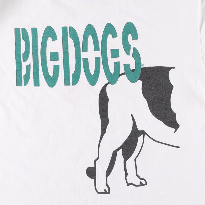 90'S BIG DOGS Dog Print T-Shirt, Men's XL Size, Vintage cotton white type Vintage Second Hand