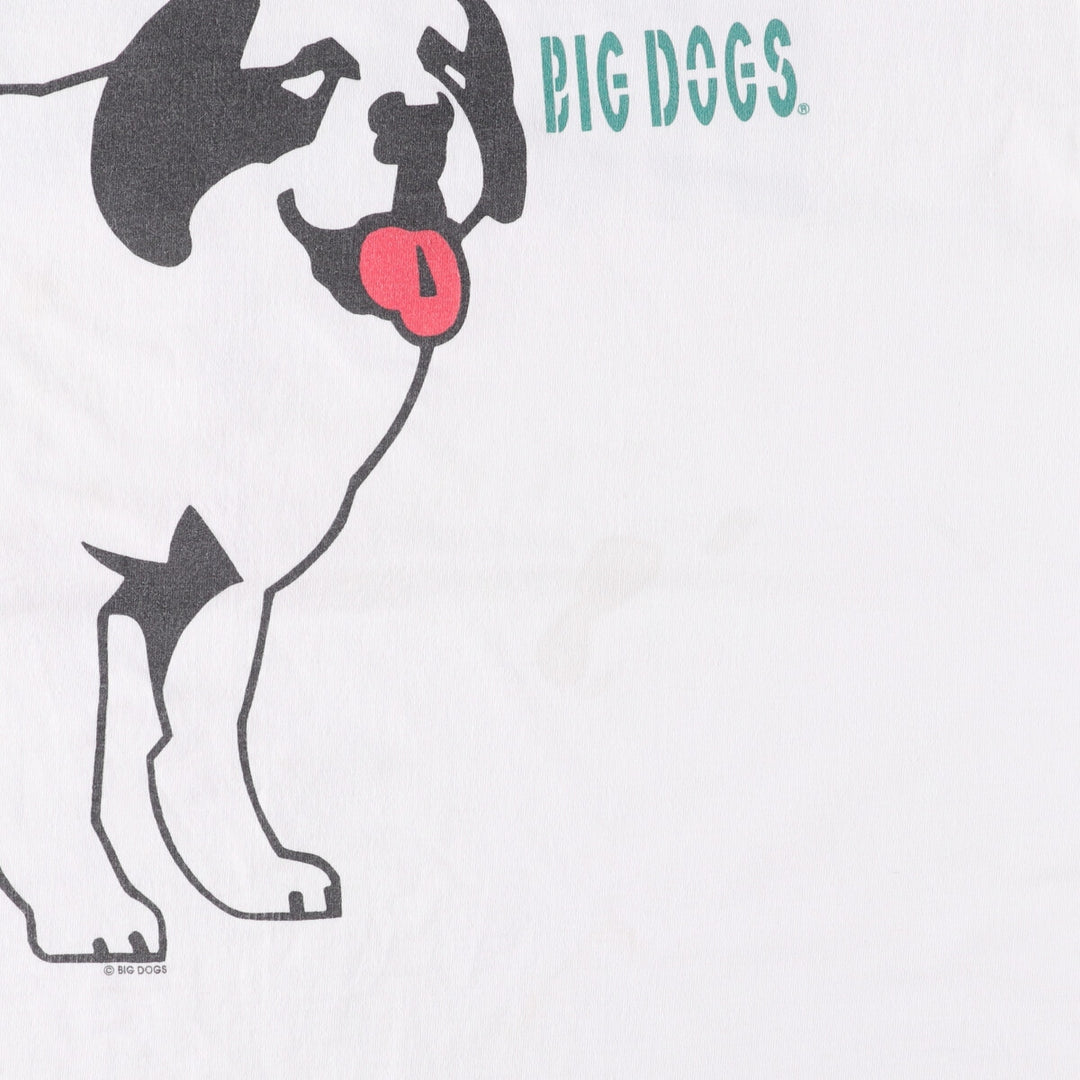 90'S BIG DOGS Dog Print T-Shirt, Men's XL Size, Vintage cotton white type Vintage Second Hand
