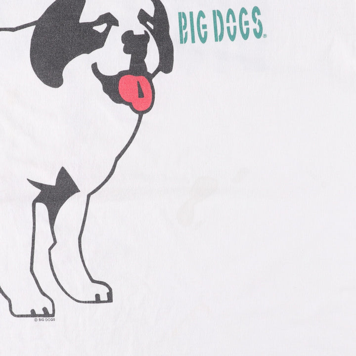 90'S BIG DOGS Dog Print T-Shirt, Men's XL Size, Vintage cotton white type Vintage Second Hand