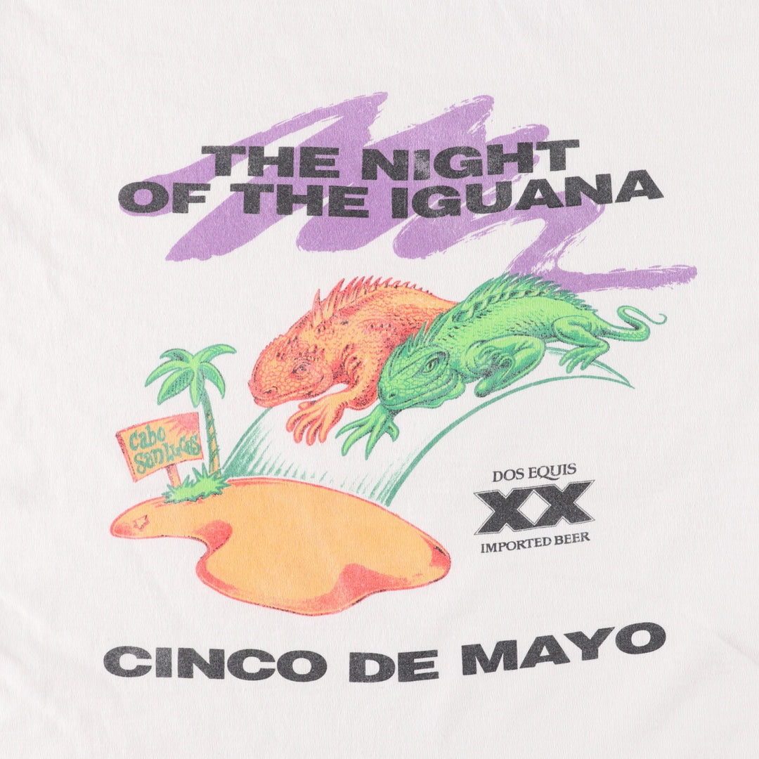 90'S Fruit of the Loom IMPORTED BEER Iguana Pattern Advertising T-shirt Made in USA Men's XL Vintage cotton white type Vintage Second Hand