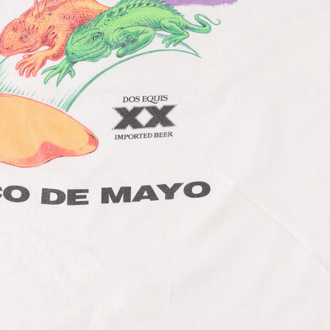 90'S Fruit of the Loom IMPORTED BEER Iguana Pattern Advertising T-shirt Made in USA Men's XL Vintage cotton white type Vintage Second Hand