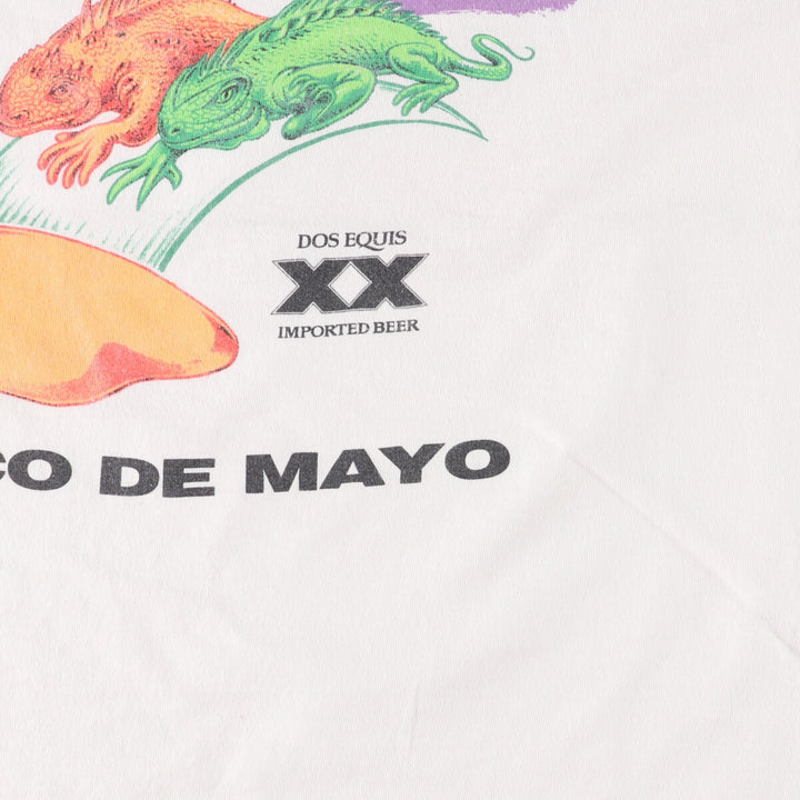 90'S Fruit of the Loom IMPORTED BEER Iguana Pattern Advertising T-shirt Made in USA Men's XL Vintage cotton white type Vintage Second Hand