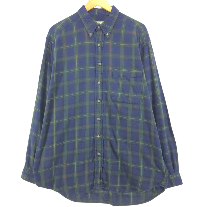 90s~00'S Eddie Bauer Blackwatch Check Long Sleeve Button Down Light Flannel Check Shirt Men's Size L cotton green type Vintage Second Hand