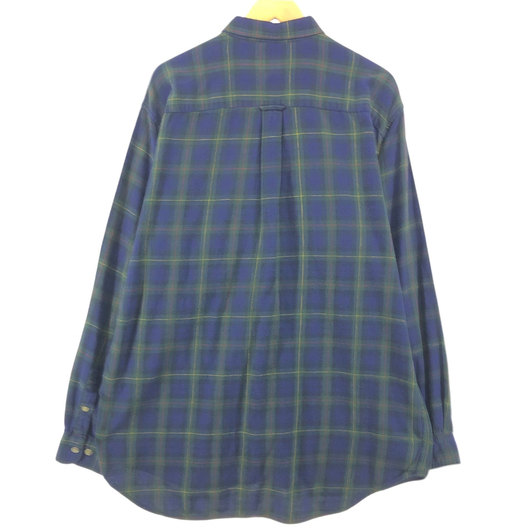 90s~00'S Eddie Bauer Blackwatch Check Long Sleeve Button Down Light Flannel Check Shirt Men's Size L cotton green type Vintage Second Hand