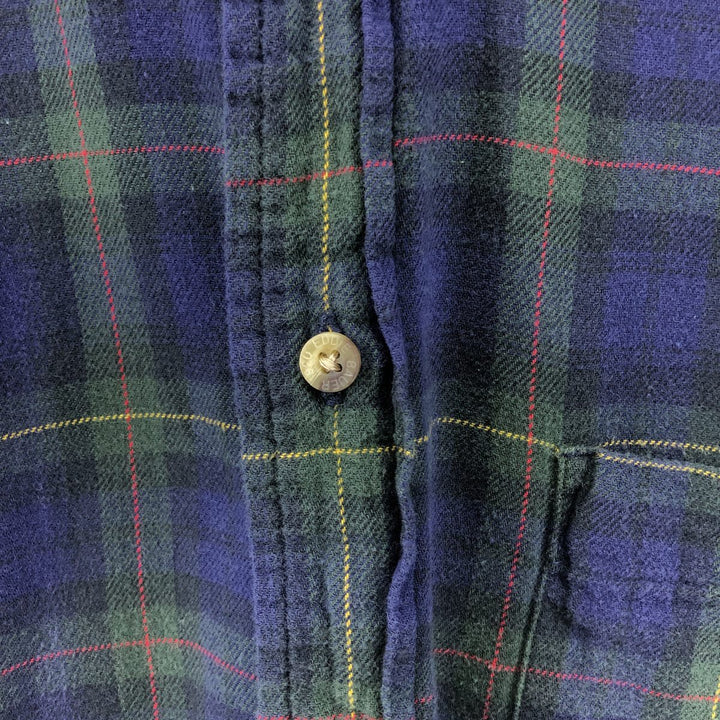 90s~00'S Eddie Bauer Blackwatch Check Long Sleeve Button Down Light Flannel Check Shirt Men's Size L cotton green type Vintage Second Hand