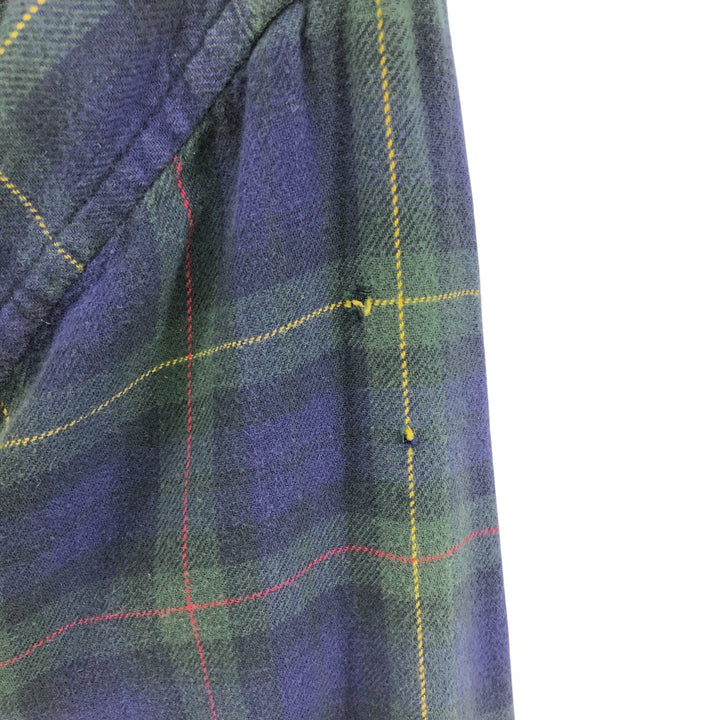 90s~00'S Eddie Bauer Blackwatch Check Long Sleeve Button Down Light Flannel Check Shirt Men's Size L cotton green type Vintage Second Hand