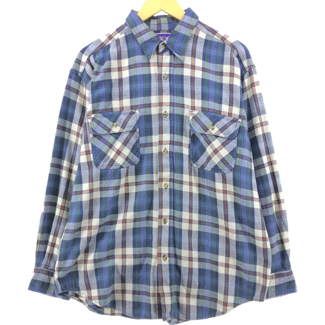 90'S North Crest Long Sleeve Flannel Check Shirt, Men's Size L, Vintage cotton blue type Vintage Second Hand