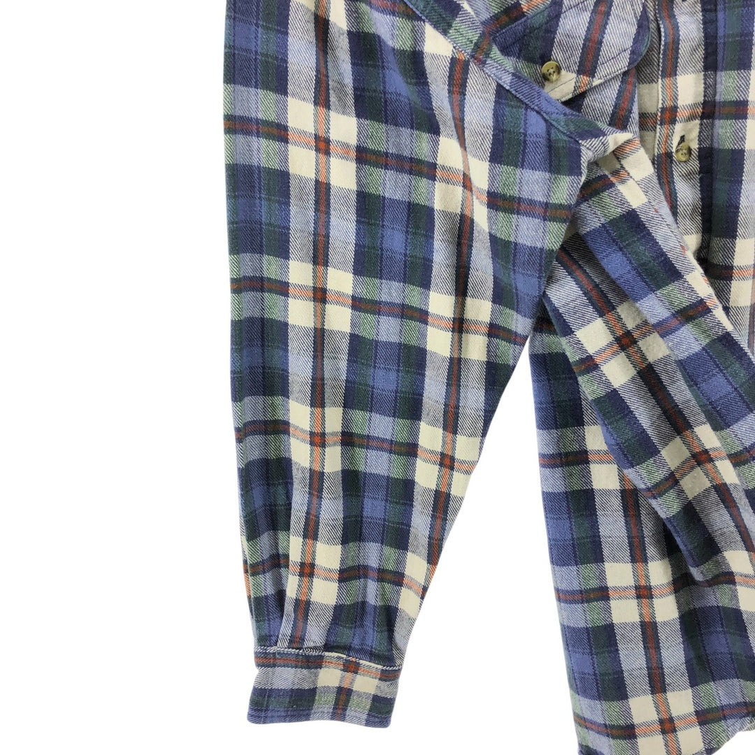 90'S North Crest Long Sleeve Flannel Check Shirt, Men's Size L, Vintage cotton blue type Vintage Second Hand