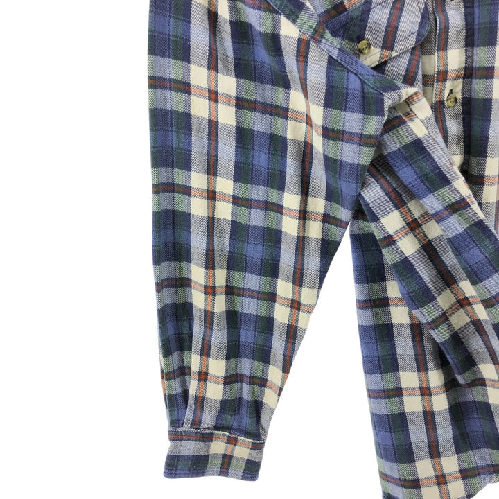 90'S North Crest Long Sleeve Flannel Check Shirt, Men's Size L, Vintage cotton blue type Vintage Second Hand