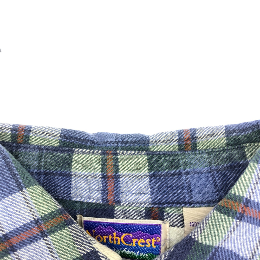 90'S North Crest Long Sleeve Flannel Check Shirt, Men's Size L, Vintage cotton blue type Vintage Second Hand