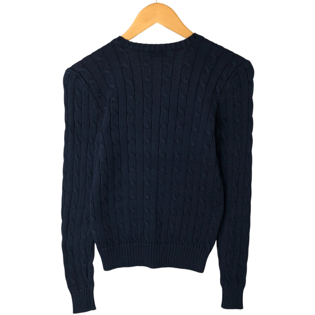 Ralph Lauren POLO RALPH LAUREN Cable knit V-neck cotton knit sweater Women's size S cotton navy blue type Vintage Second Hand