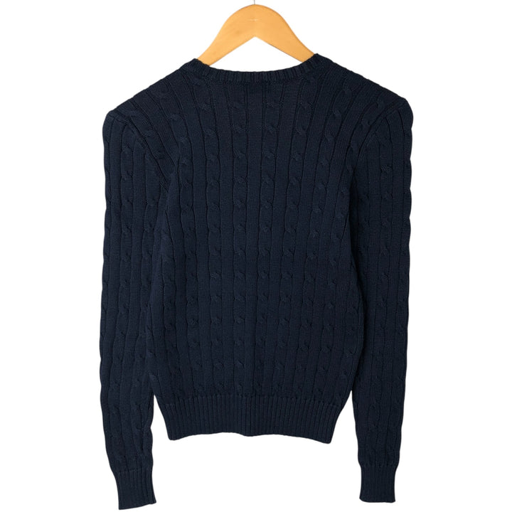 Ralph Lauren POLO RALPH LAUREN Cable knit V-neck cotton knit sweater Women's size S cotton navy blue type Vintage Second Hand