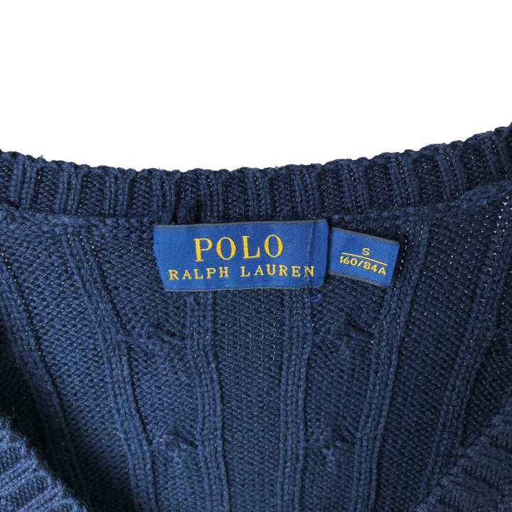 Ralph Lauren POLO RALPH LAUREN Cable knit V-neck cotton knit sweater Women's size S cotton navy blue type Vintage Second Hand
