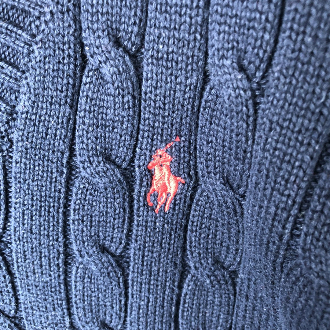 Ralph Lauren POLO RALPH LAUREN Cable knit V-neck cotton knit sweater Women's size S cotton navy blue type Vintage Second Hand