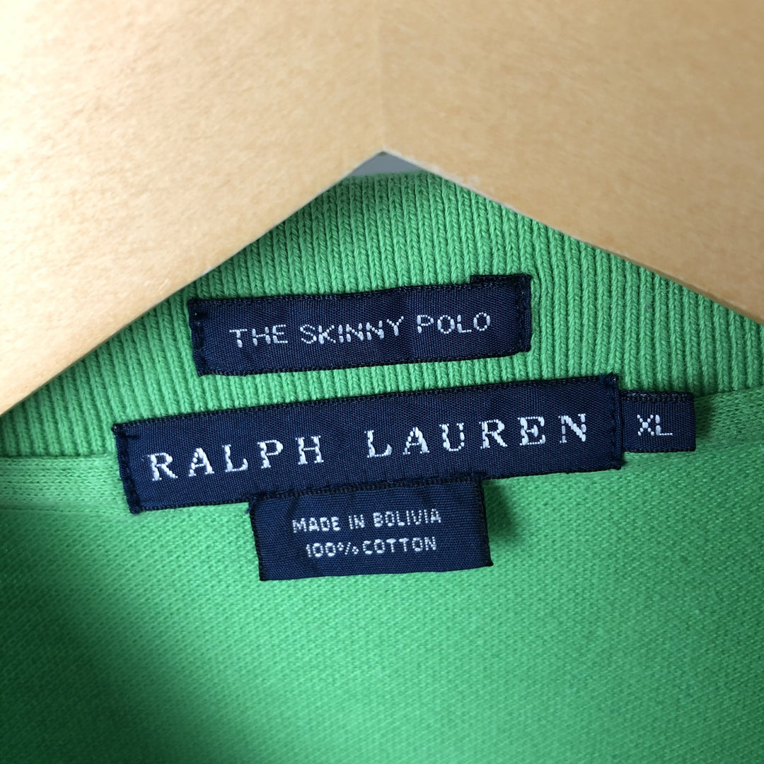Ralph Lauren THE SKINNY POLO long sleeve polo shirt, women's size XL cotton green type Vintage Second Hand