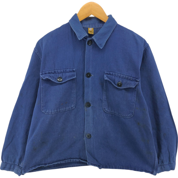 Herringbone Euro Work Jacket 50 Men's S size unclear navy blue type Vintage Second Hand