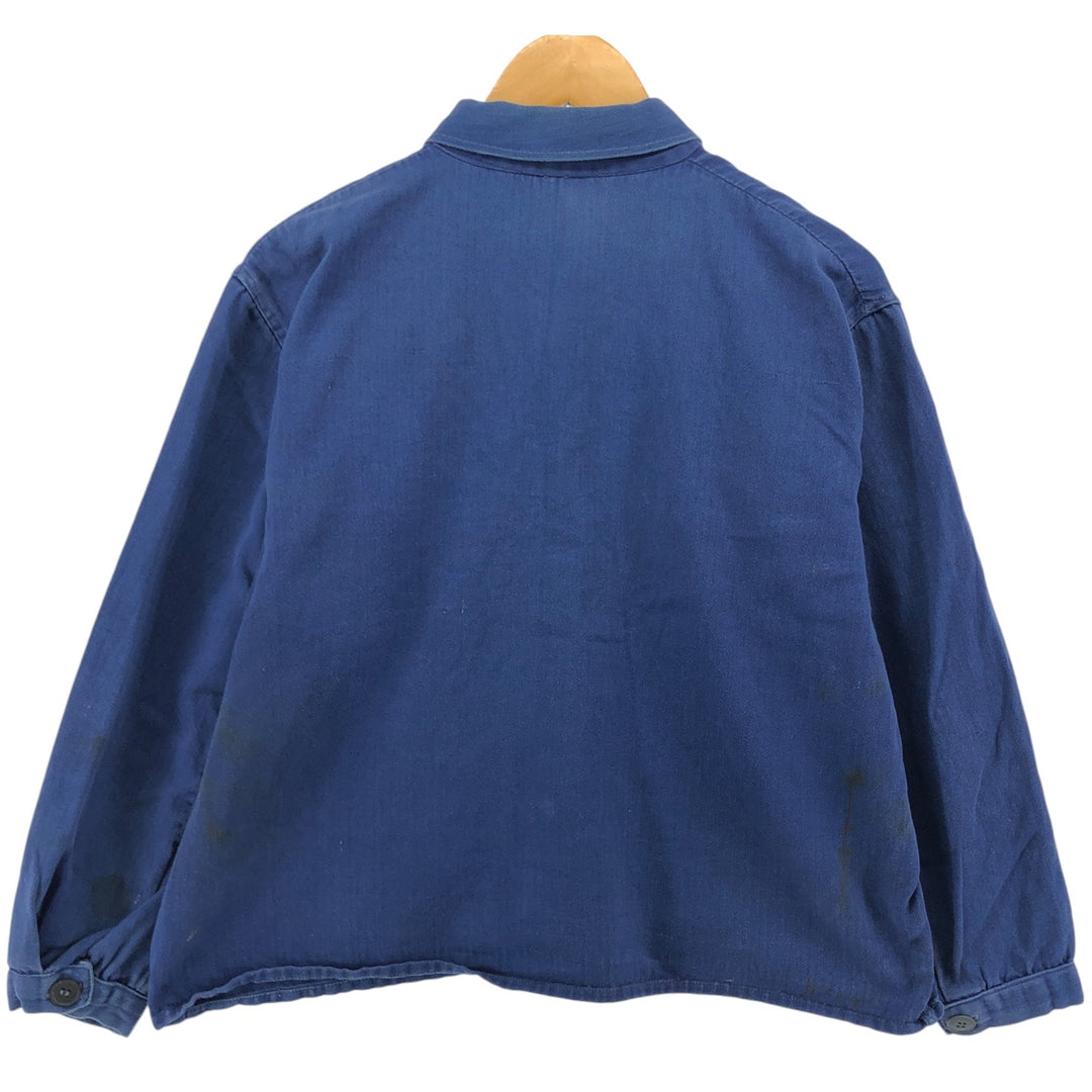 Herringbone Euro Work Jacket 50 Men's S size unclear navy blue type Vintage Second Hand